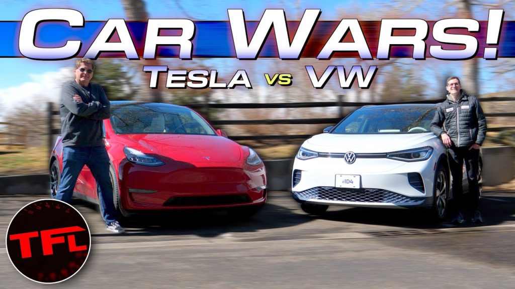 2021 vw id4 versus tesla model y family electric crossover SUV car