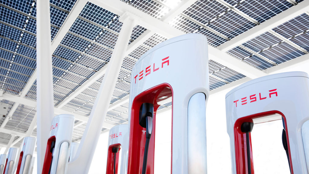 Tesla superchargers with solar panels.